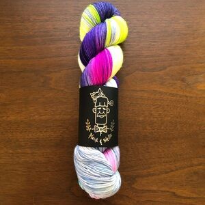 Plank & Stella Multicolor Yarn Fingering Wool Purple Green OOAK Knitting Indie